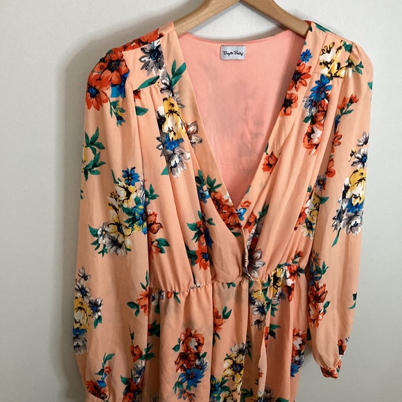 Brigitte Bailey Size Large Dress Peach Fuzz Floral Long Sleeve Dress - Picture 3 of 10